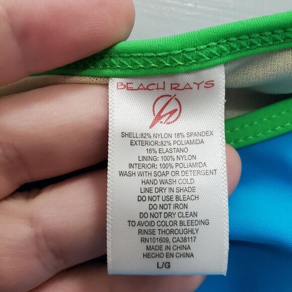 Beach Rays Women's Aqua Lime Trim Swim Tank + Bottoms Matching Bikini Set Size L - Picture 7 of 8